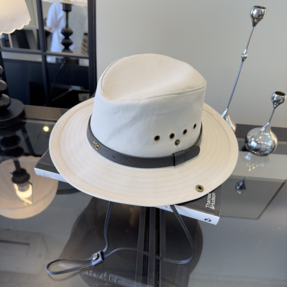 Celine White Cotton Rider Hat Leather Band